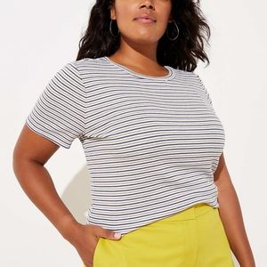 Striped Ribbed Shoulder Button Tee